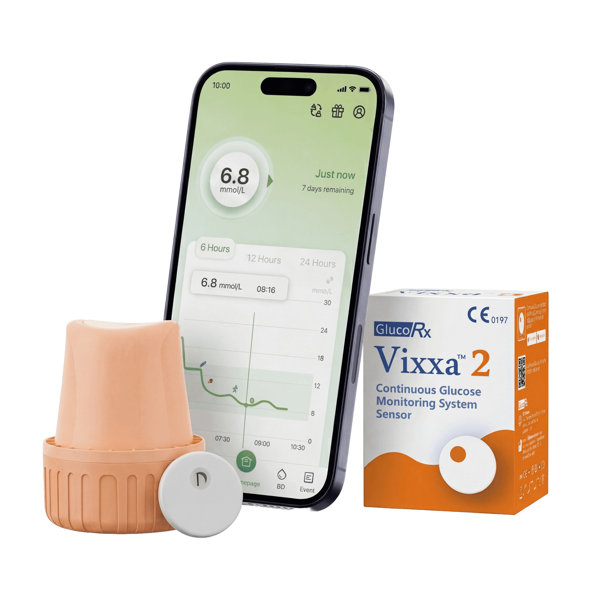 GlucoRx Vixxa 2 CGM sensor and applicator